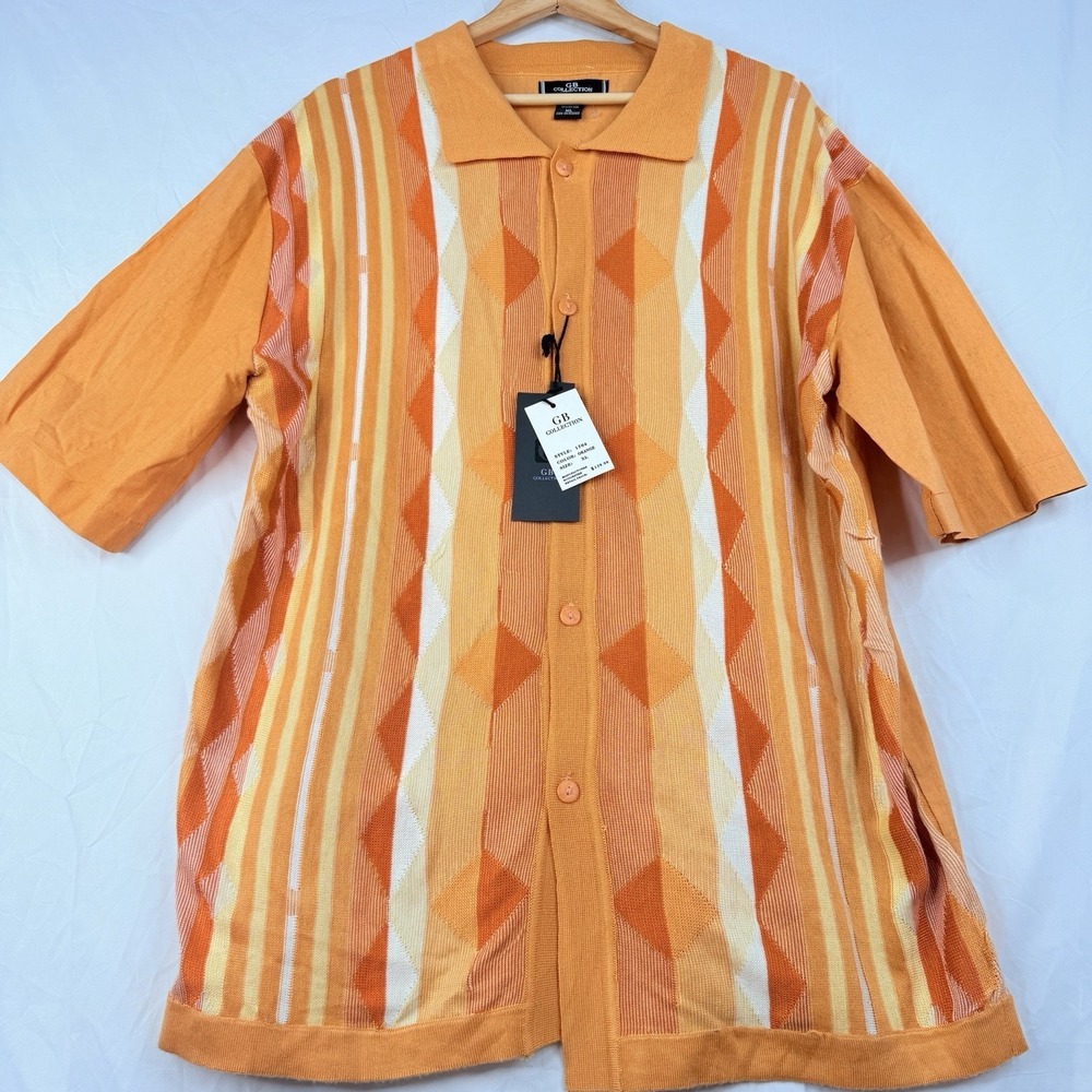 G B Collection Men's polo collar button-up placket Linen/acrylic SZ-XL VTG NWI - Picture 15 of 16